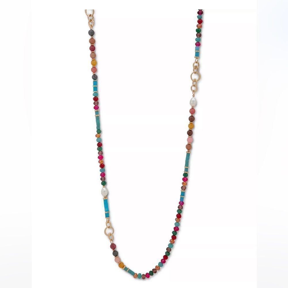 NWT LONNA & LILLY Gold-Tone Bead & Imitation Pearl Strand Necklace